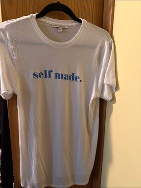 Express White Tee with Blue "self made." Graphic